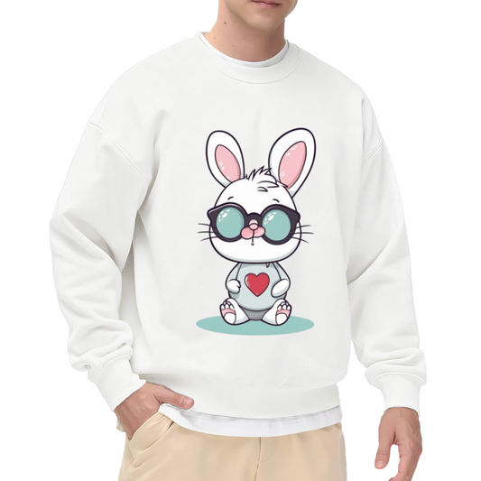 Cool Rabbit Sunglasses Crewneck Sweatshirt | Cute Bunny With Heart Graphic Pullover, Playful Kawaii Animal Top, Easter Gift