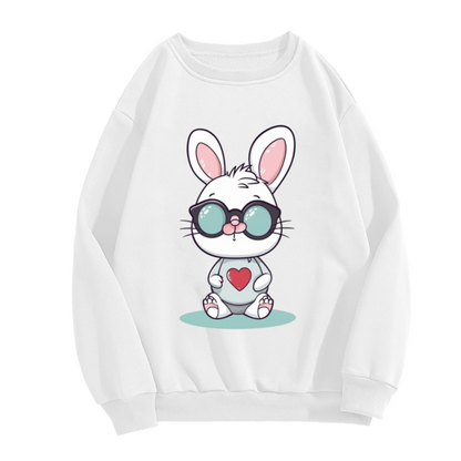 Cool Rabbit Sunglasses Crewneck Sweatshirt | Cute Bunny With Heart Graphic Pullover, Playful Kawaii Animal Top, Easter Gift