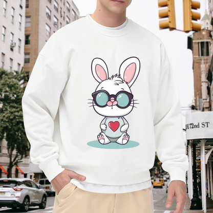 Cool Rabbit Sunglasses Crewneck Sweatshirt | Cute Bunny With Heart Graphic Pullover, Playful Kawaii Animal Top, Easter Gift