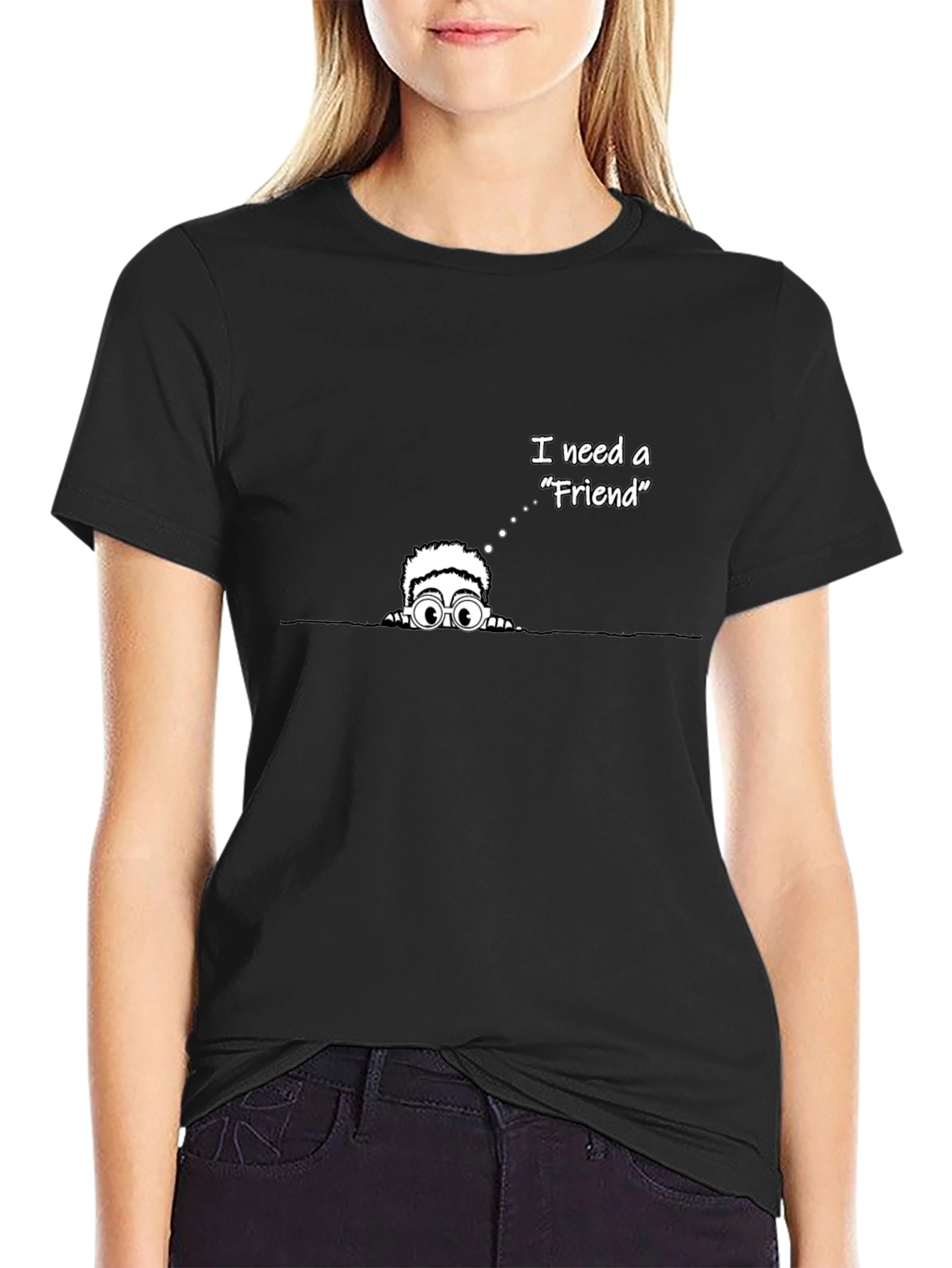 I Need a Friend Graphic Tee - Black Cotton Blend