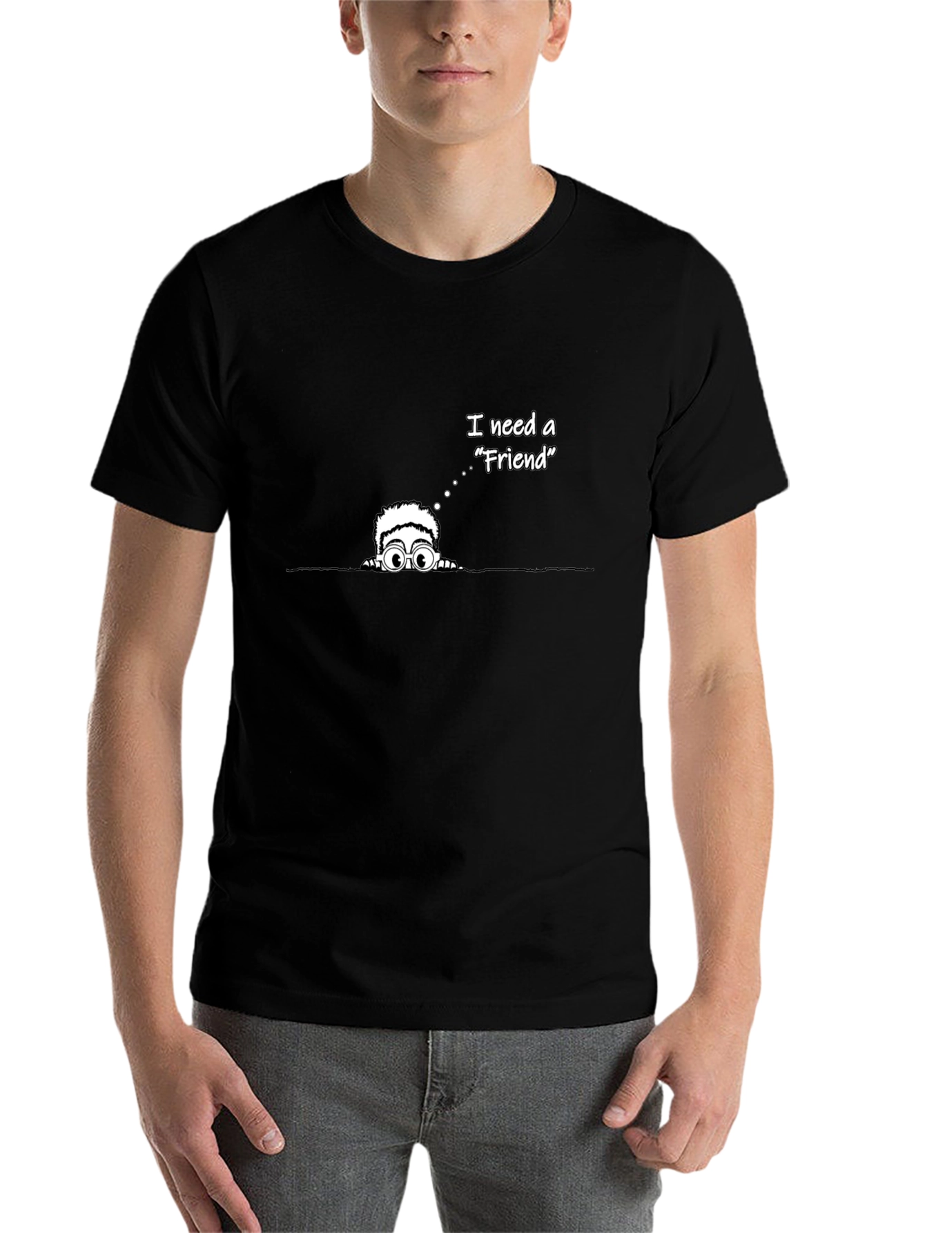 I Need a Friend Graphic Tee - Black Cotton Blend