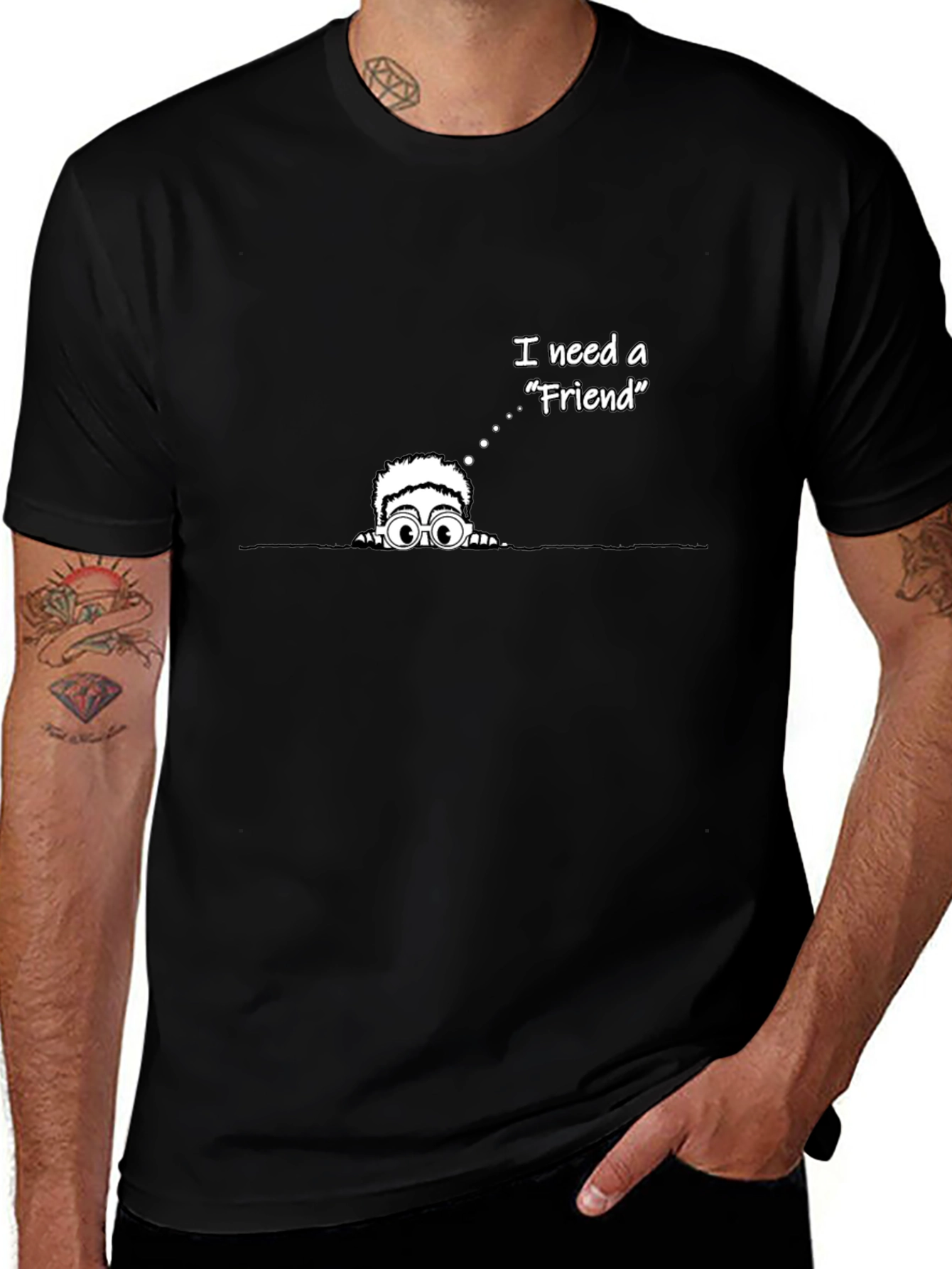 I Need a Friend Graphic Tee - Black Cotton Blend
