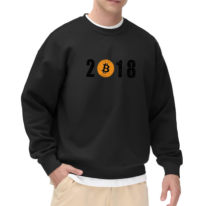 2018 Bitcoin Logo Crewneck Sweatshirt | Vintage Crypto Currency Pullover, Distressed Number Graphic Streetwear Top, Crypto Trader Gift