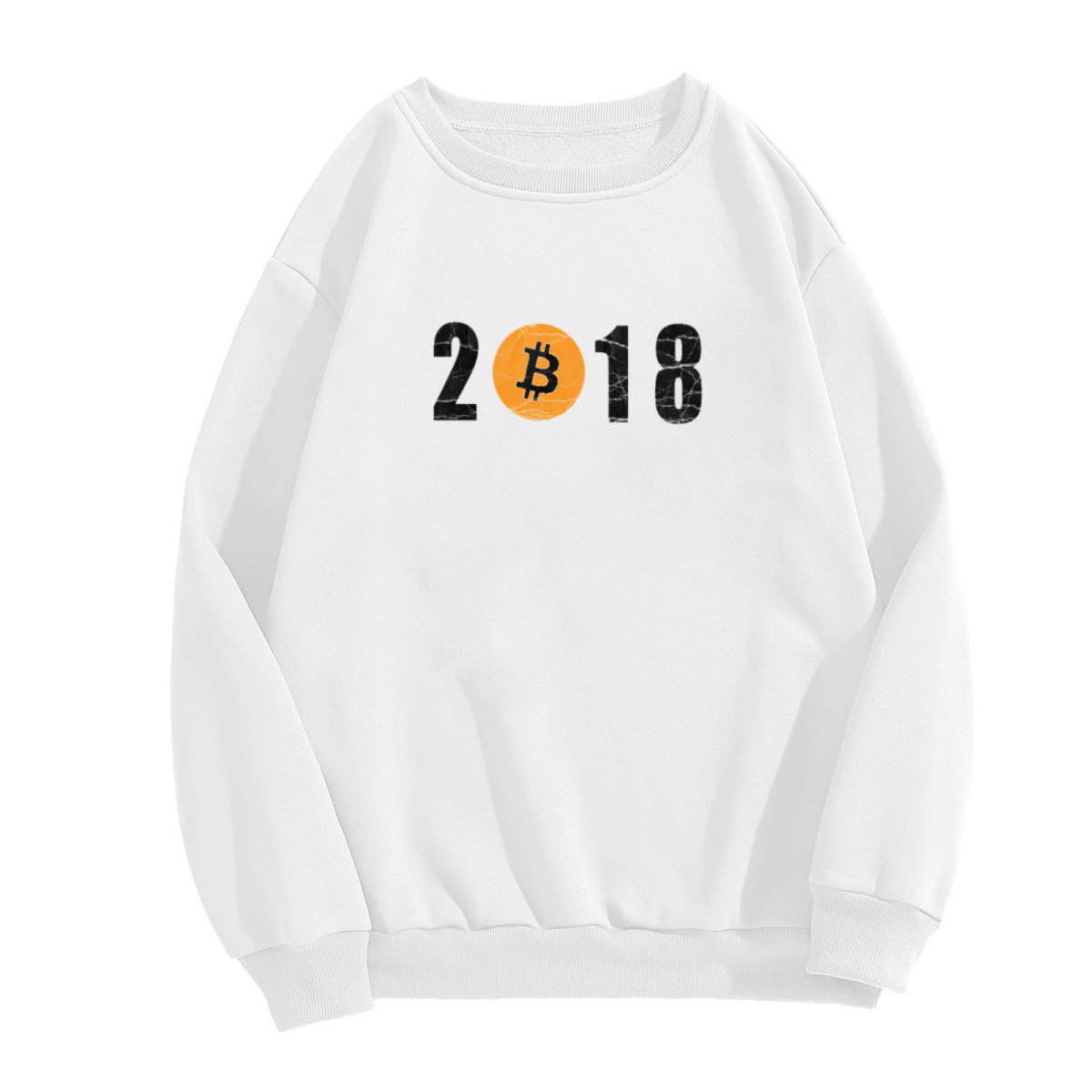 2018 Bitcoin Logo Crewneck Sweatshirt | Vintage Crypto Currency Pullover, Distressed Number Graphic Streetwear Top, Crypto Trader Gift