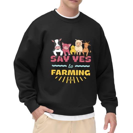 Say Yes To Farming Farm Animals Cartoon Crewneck Sweatshirt | Cute Cow Pig Chick Pullover, Farmer Gift