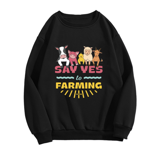 Say Yes To Farming Farm Animals Cartoon Crewneck Sweatshirt | Cute Cow Pig Chick Pullover, Farmer Gift