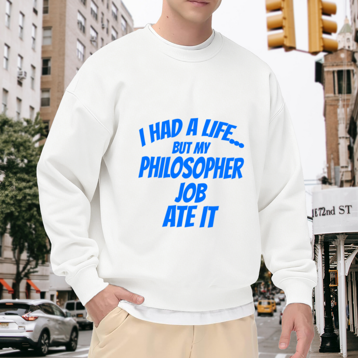 I Had A Life But My Philosopher Job Ate It Crewneck Sweatshirt, Funny Philosophy Quote Pullover, Work Humor Gift