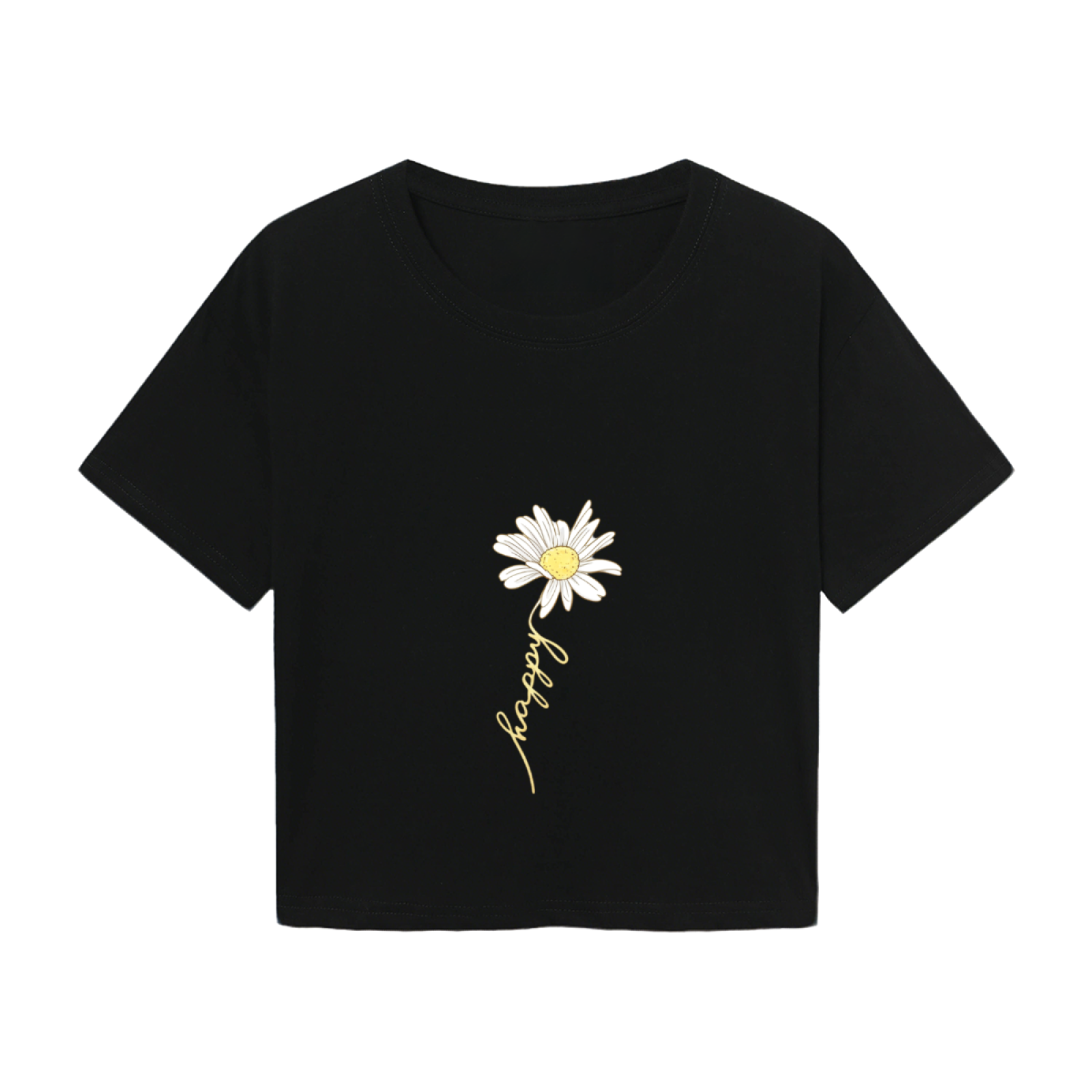 Minimal Daisy Handwriting Black Crop Top ¨C Aesthetic Floral Graphic  Tee