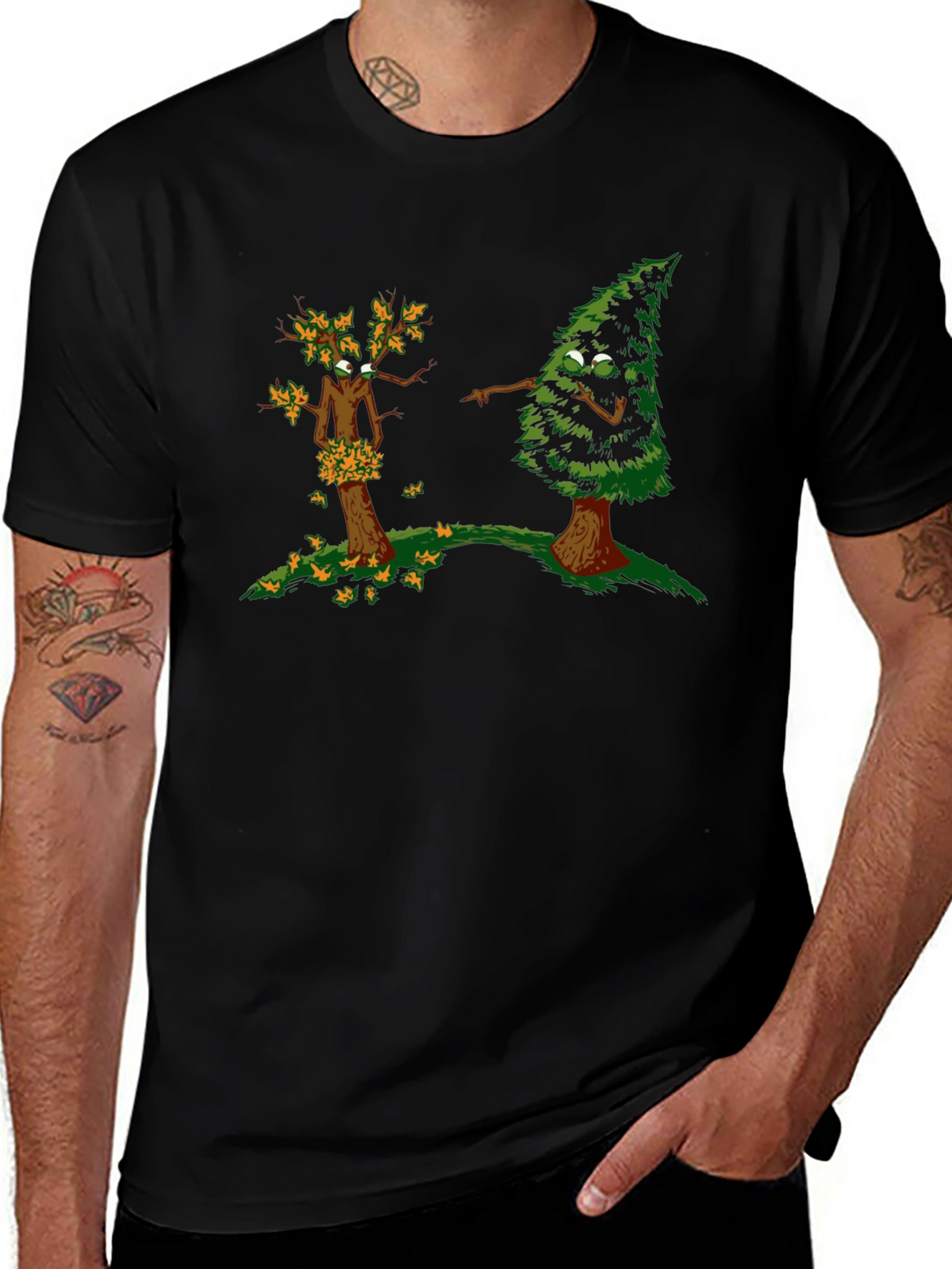 Funny Tree Cartoon Black T-Shirt