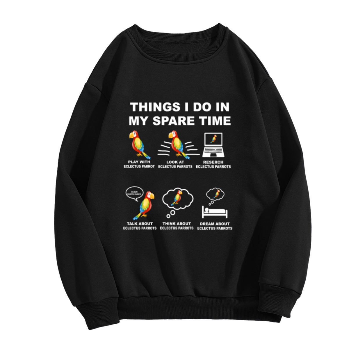 Things I Do In My Spare Time Eclectus Parrot Crewneck Sweatshirt | Funny Bird Lover Pullover, Cartoon Parrot Hobby Graphic Top, Pet Mom Gift