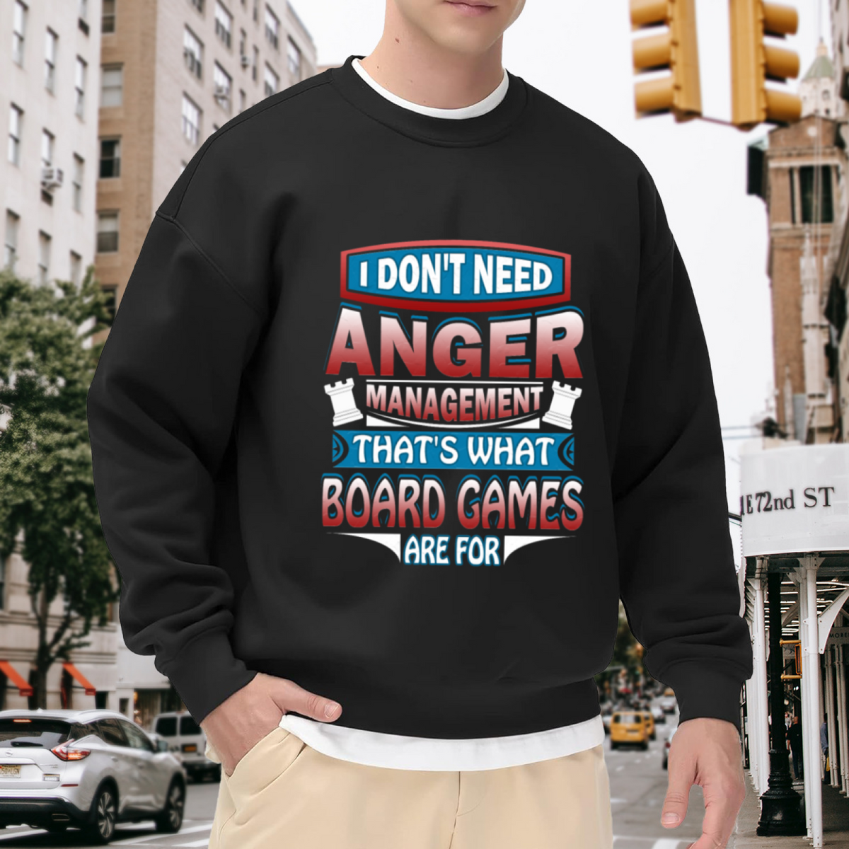 I Don't Need Anger Management That's What Board Games Are For Sweatshirt | Chess Graphic Crewneck, Board Game Humor Pullover Top, Gamer Gift