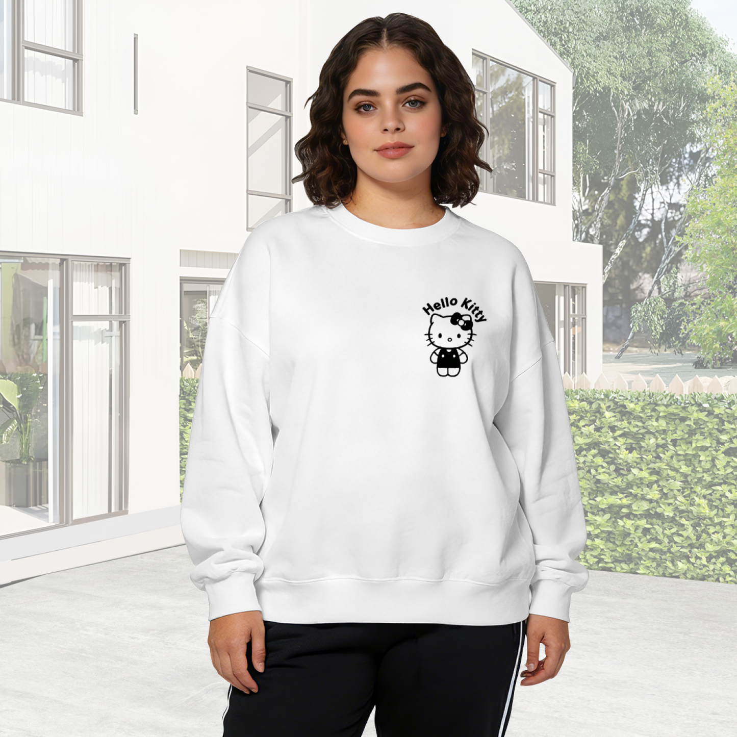 Lovely Short Hello Kitty Letter Crewneck Sweatshirt