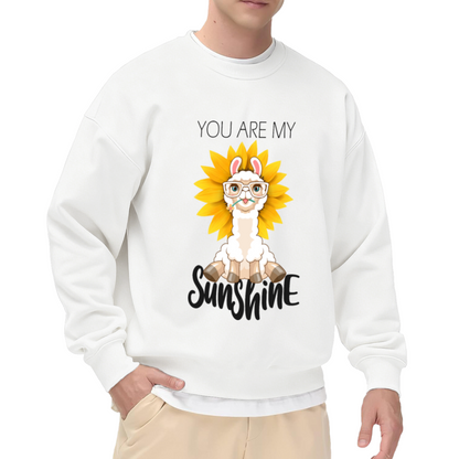 You Are My Sunshine Alpaca Sweatshirt | Cute Cartoon Alpaca Sunflower Graphic Crewneck, Kawaii Animal Pullover Top, Sunshine Gift for Women Girls