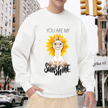 You Are My Sunshine Alpaca Sweatshirt | Cute Cartoon Alpaca Sunflower Graphic Crewneck, Kawaii Animal Pullover Top, Sunshine Gift for Women Girls