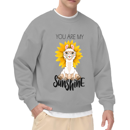You Are My Sunshine Alpaca Sweatshirt | Cute Cartoon Alpaca Sunflower Graphic Crewneck, Kawaii Animal Pullover Top, Sunshine Gift for Women Girls