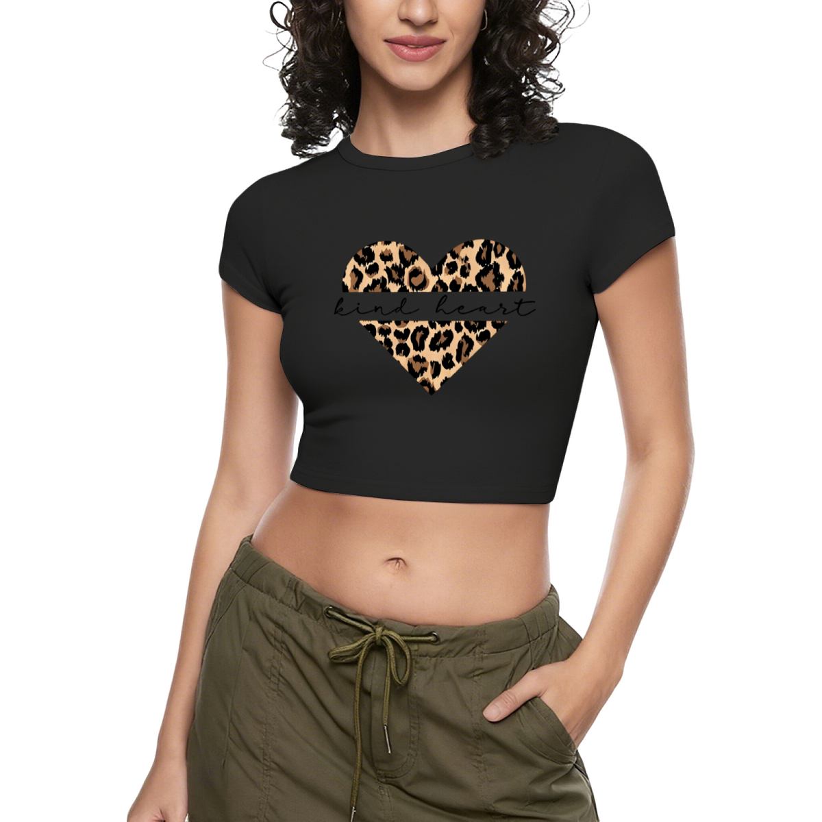 Leopard Kind Heart Soft Heather Grey Crop Top