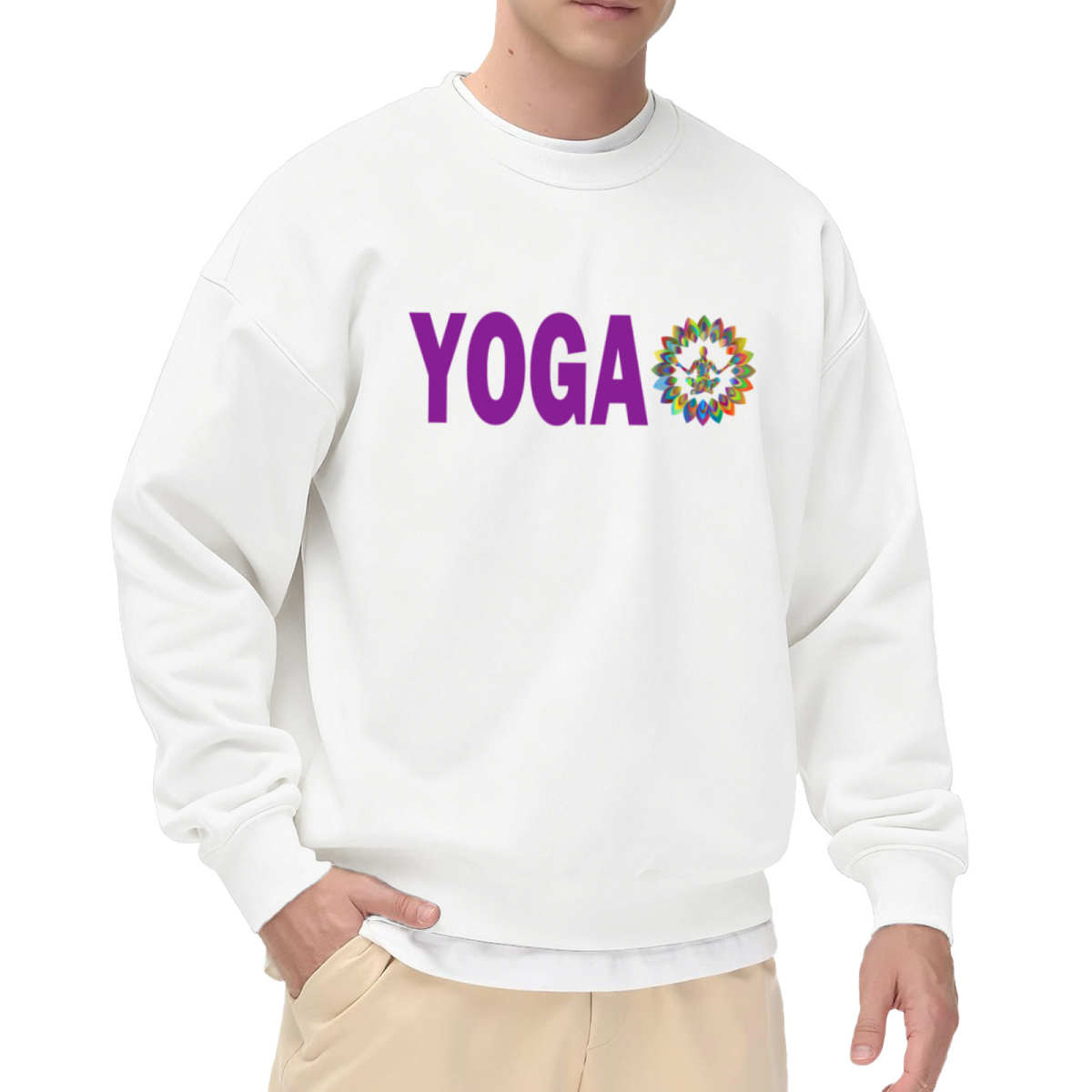 YOGA Rainbow Lotus Mandala Crewneck Sweatshirt | Colorful Meditation Graphic Pullover, Yoga Lover Gift