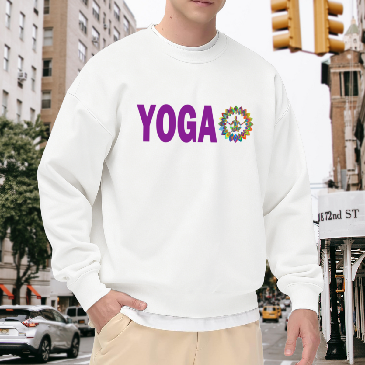 YOGA Rainbow Lotus Mandala Crewneck Sweatshirt | Colorful Meditation Graphic Pullover, Yoga Lover Gift