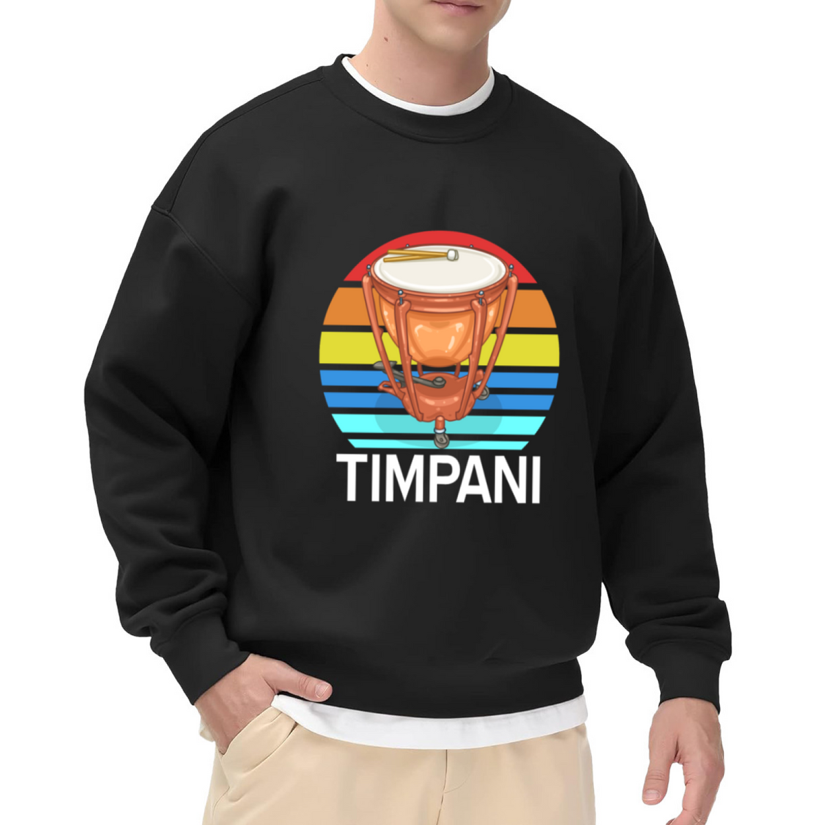 Timpani Drum Rainbow Crewneck Sweatshirt - Orchestra Percussion Gift, Music Student Pullover, Retro Rainbow Graphic