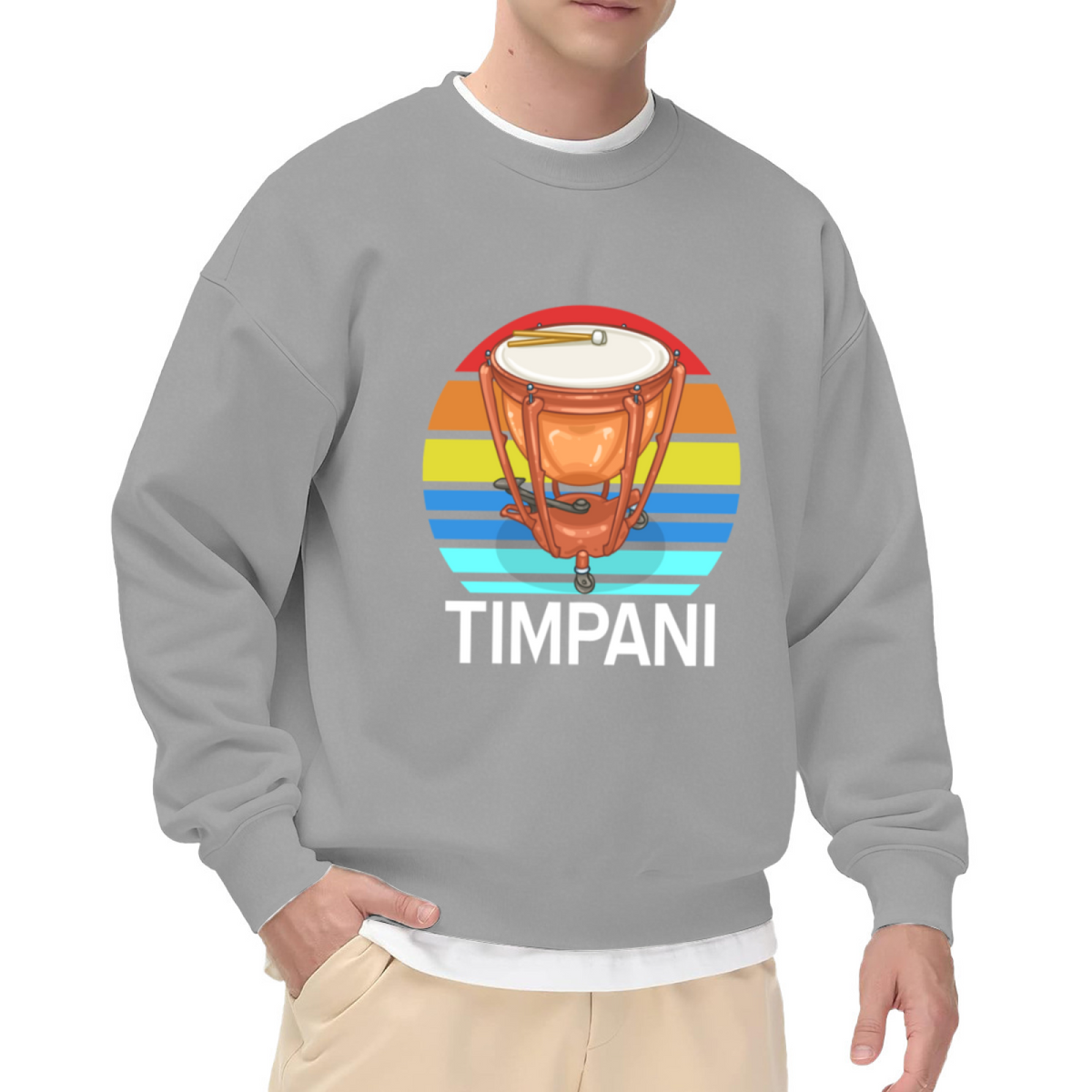 Timpani Drum Rainbow Crewneck Sweatshirt - Orchestra Percussion Gift, Music Student Pullover, Retro Rainbow Graphic
