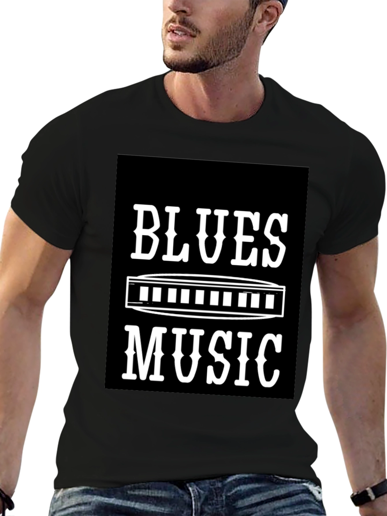 Blues Music T-Shirt - Harmonica Design