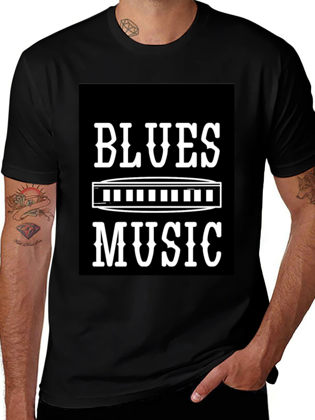 Blues Music T-Shirt - Harmonica Design