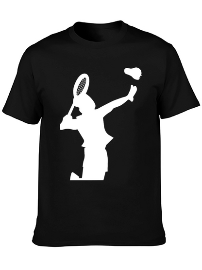 Badminton Player Graphic Tee - Black Cotton T-Shirt