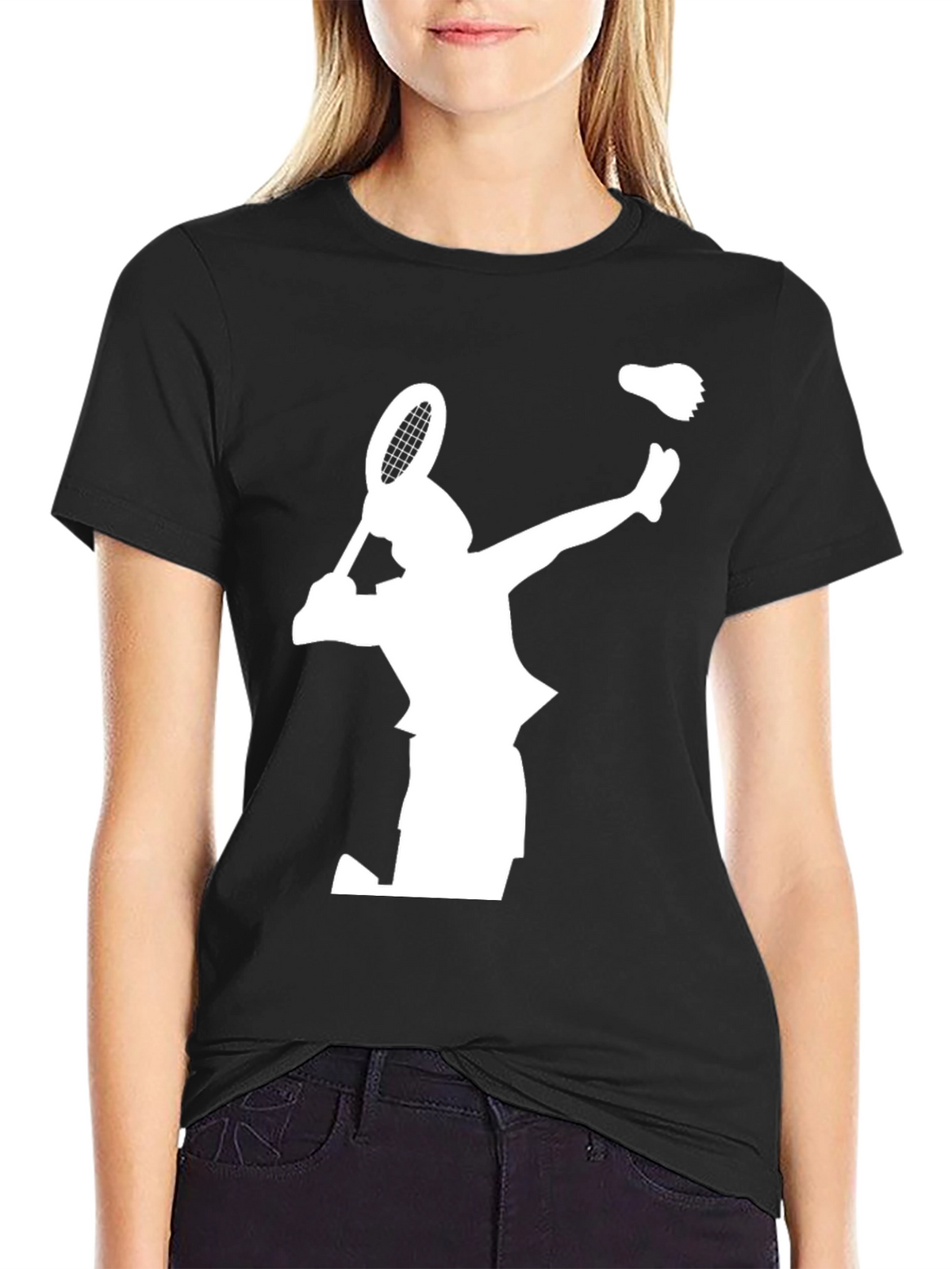 Badminton Player Graphic Tee - Black Cotton T-Shirt
