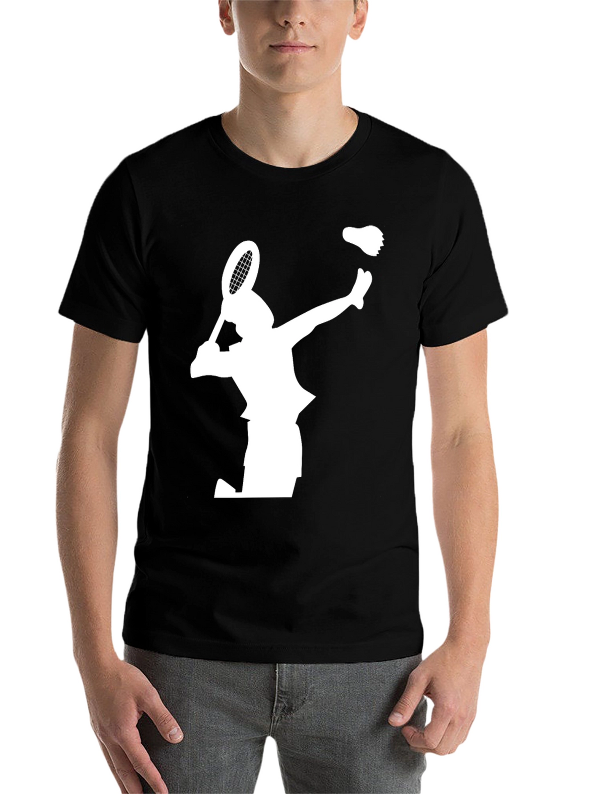 Badminton Player Graphic Tee - Black Cotton T-Shirt