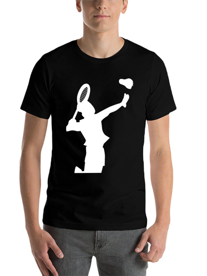 Badminton Player Graphic Tee - Black Cotton T-Shirt