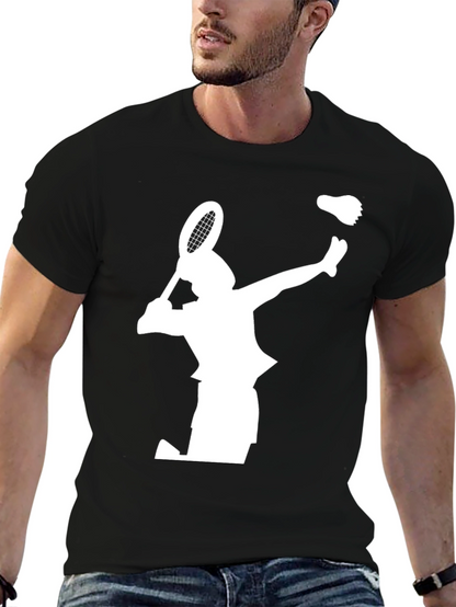 Badminton Player Graphic Tee - Black Cotton T-Shirt