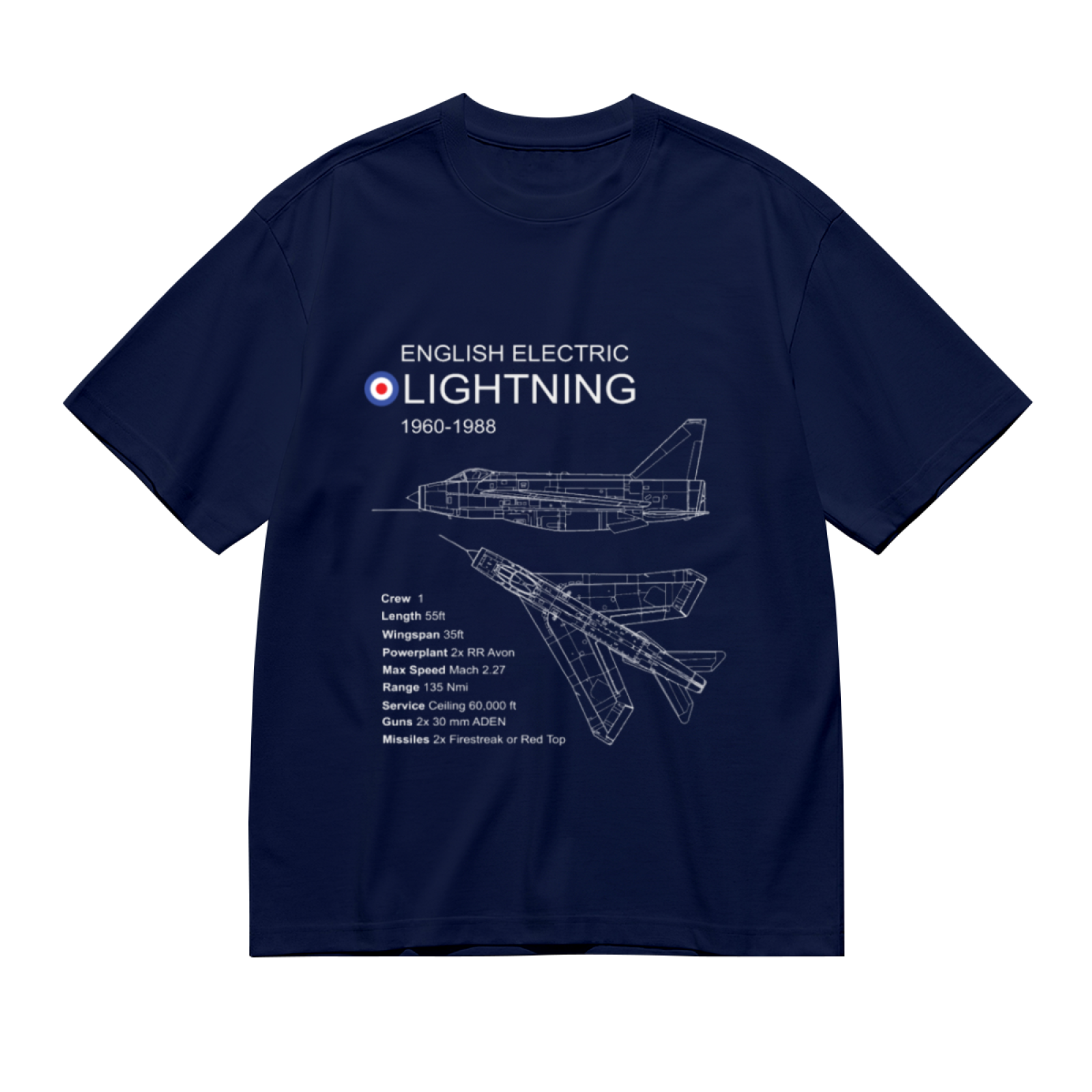 English Electric Lightning 1960-1988 Jet Blueprint Navy Tee