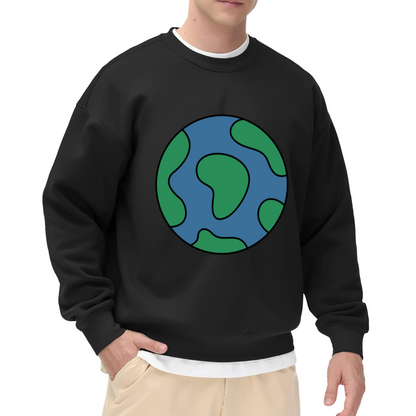 Minimalist Planet Earth Graphic Crewneck Sweatshirt | Eco Globe Cartoon Pullover, Earth Day Gift