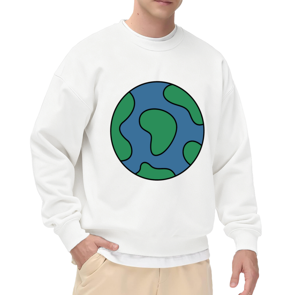 Minimalist Planet Earth Graphic Crewneck Sweatshirt | Eco Globe Cartoon Pullover, Earth Day Gift