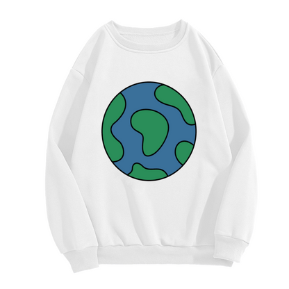Minimalist Planet Earth Graphic Crewneck Sweatshirt | Eco Globe Cartoon Pullover, Earth Day Gift