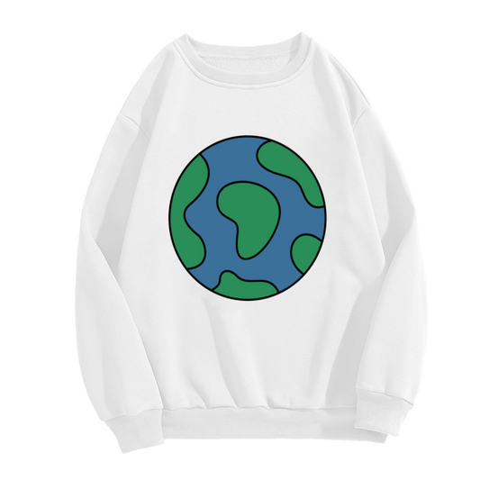 Minimalist Planet Earth Graphic Crewneck Sweatshirt | Eco Globe Cartoon Pullover, Earth Day Gift