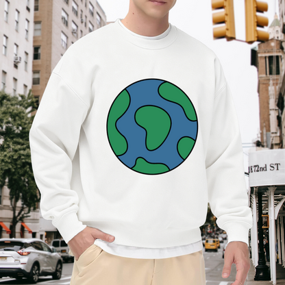 Minimalist Planet Earth Graphic Crewneck Sweatshirt | Eco Globe Cartoon Pullover, Earth Day Gift