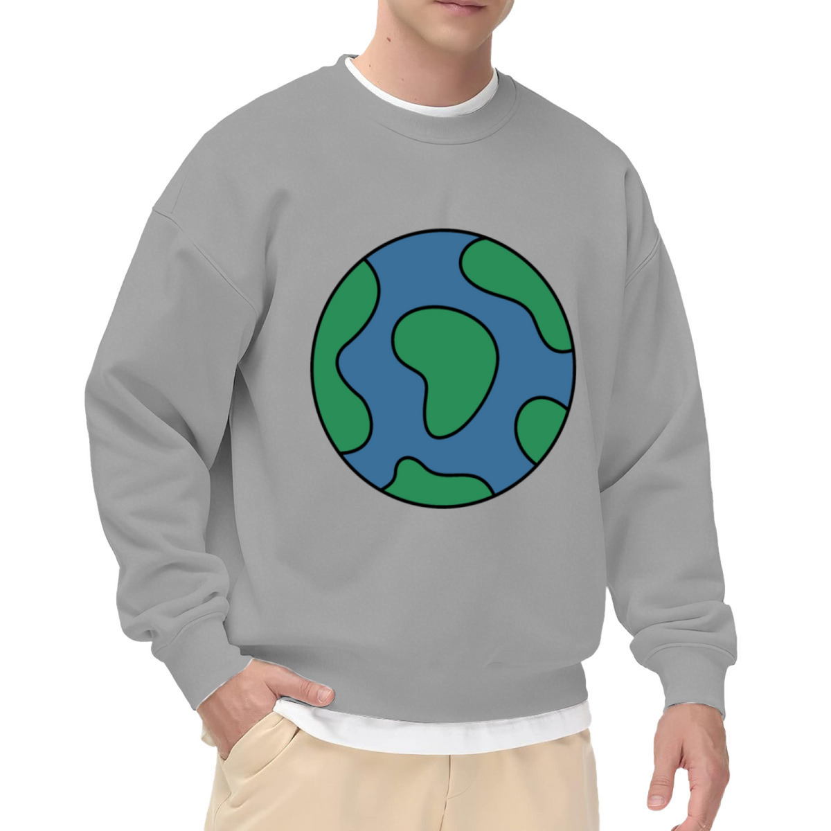 Minimalist Planet Earth Graphic Crewneck Sweatshirt | Eco Globe Cartoon Pullover, Earth Day Gift
