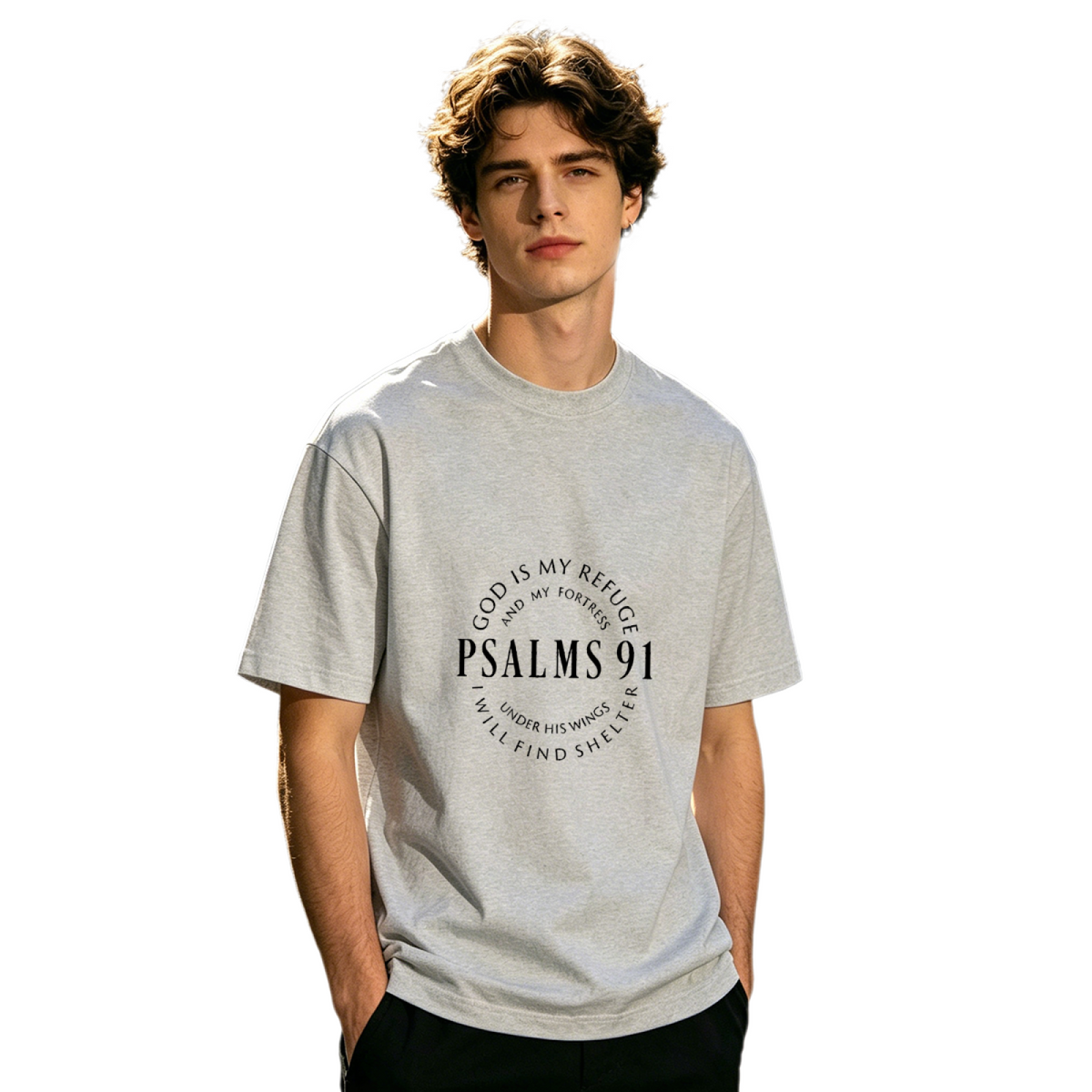 Men's PSALMS 91 God Is My Refuge Dark Christian Faith T-Shirt