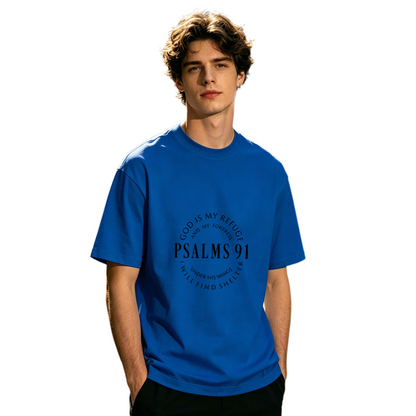 Men's PSALMS 91 God Is My Refuge Dark Christian Faith T-Shirt