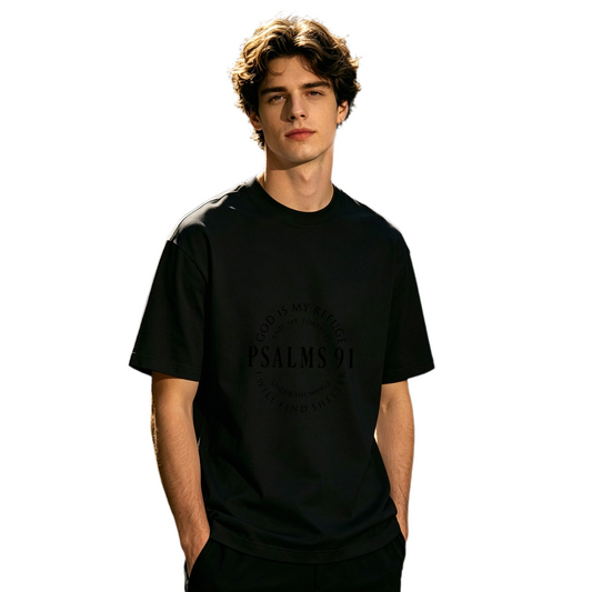 Men's PSALMS 91 God Is My Refuge Dark Christian Faith T-Shirt