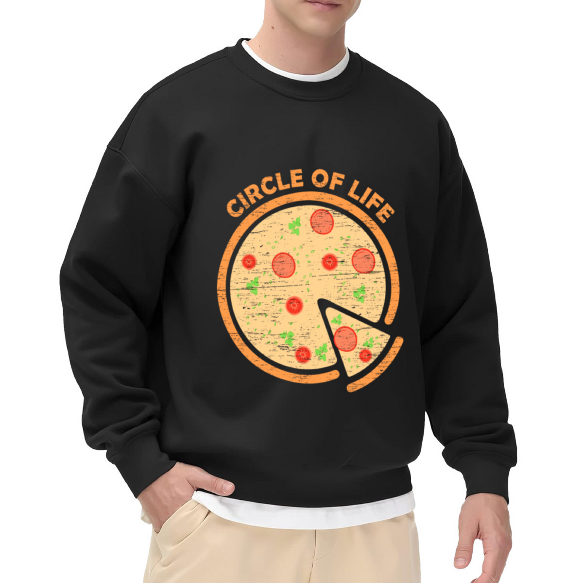 Circle Of Life Pizza Vintage Food Crewneck Sweatshirt | Funny Pepperoni Pizza Pullover, Pizza Lover Gift