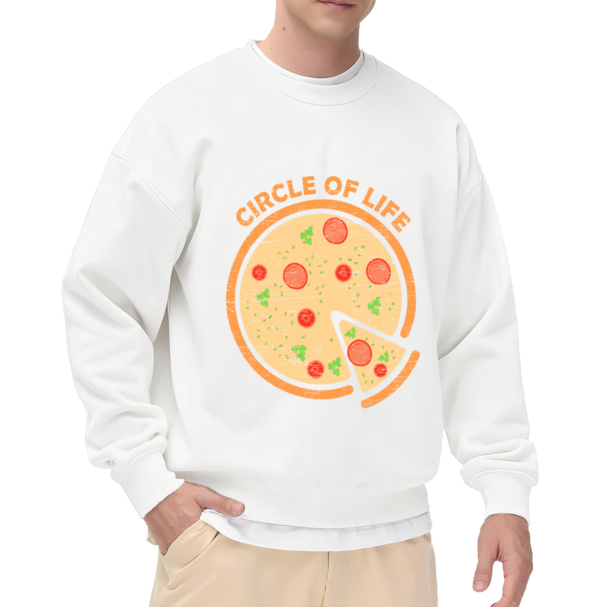 Circle Of Life Pizza Vintage Food Crewneck Sweatshirt | Funny Pepperoni Pizza Pullover, Pizza Lover Gift