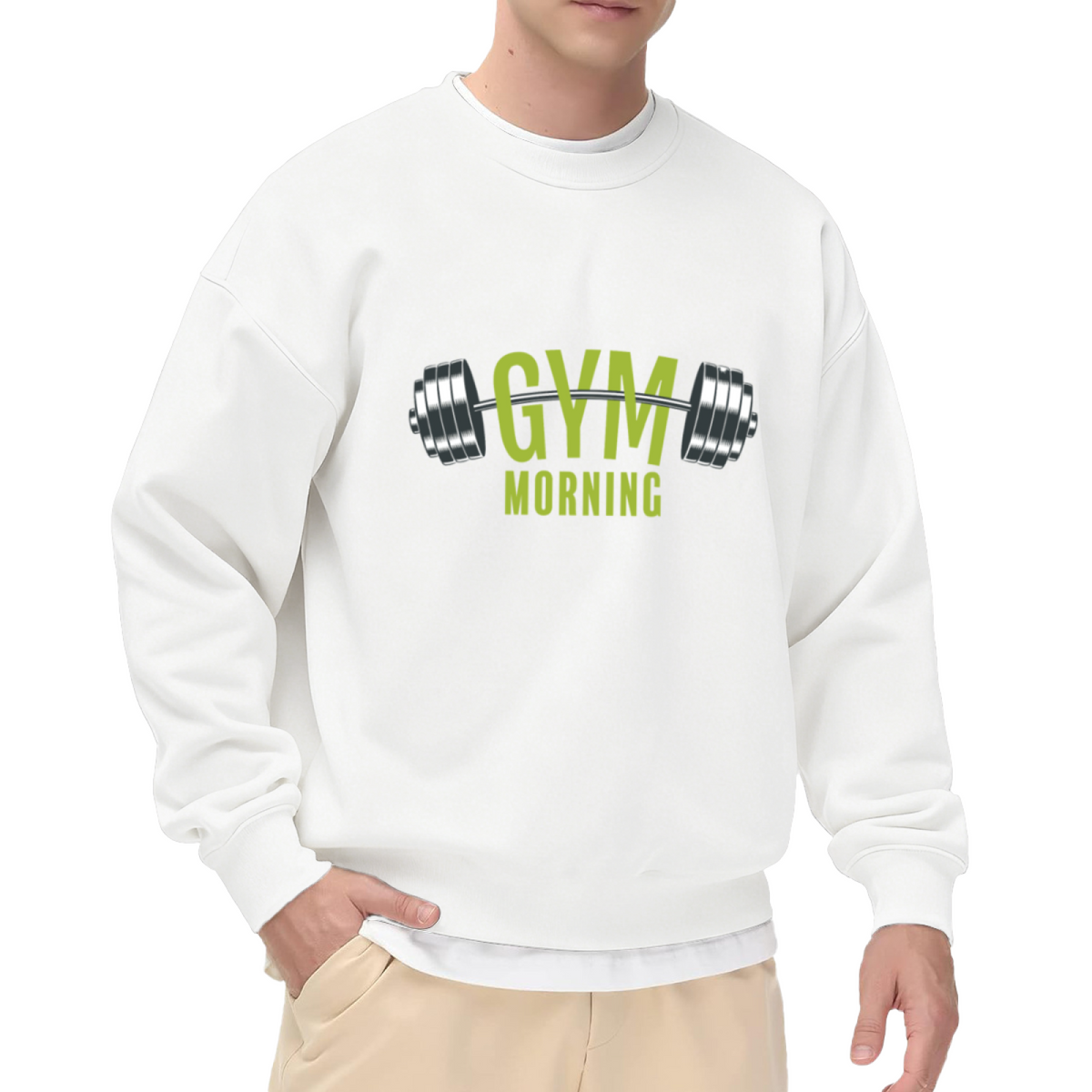 Gym Morning Barbell Weight Fitness Crewneck Sweatshirt | Morning Workout Motivation Pullover, Gym Gift