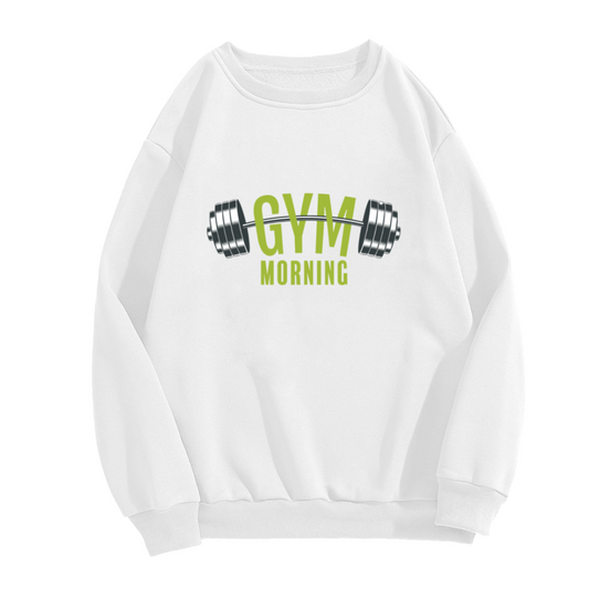 Gym Morning Barbell Weight Fitness Crewneck Sweatshirt | Morning Workout Motivation Pullover, Gym Gift