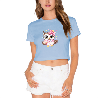 Kawaii Cupcake Bow Owl Cute Hot Pink Y2K  Tee