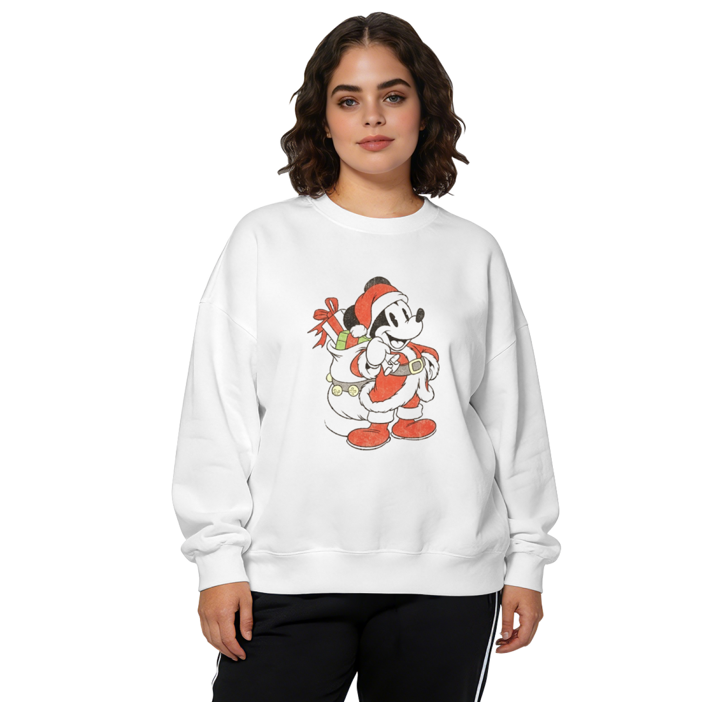 Retro Santa Mickey Mouse Christmas Graphic Crewneck SweatshirtDisney Sto...