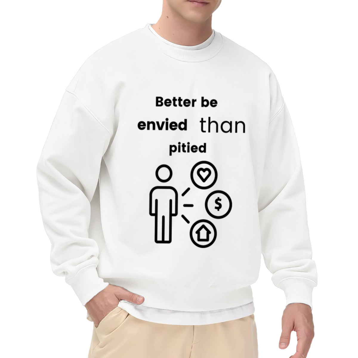 Better Be Envied Than Pitied Minimalist Motivational Crewneck Sweatshirt | Ambition Icon Graphic Pullover, Success Mindset Gift