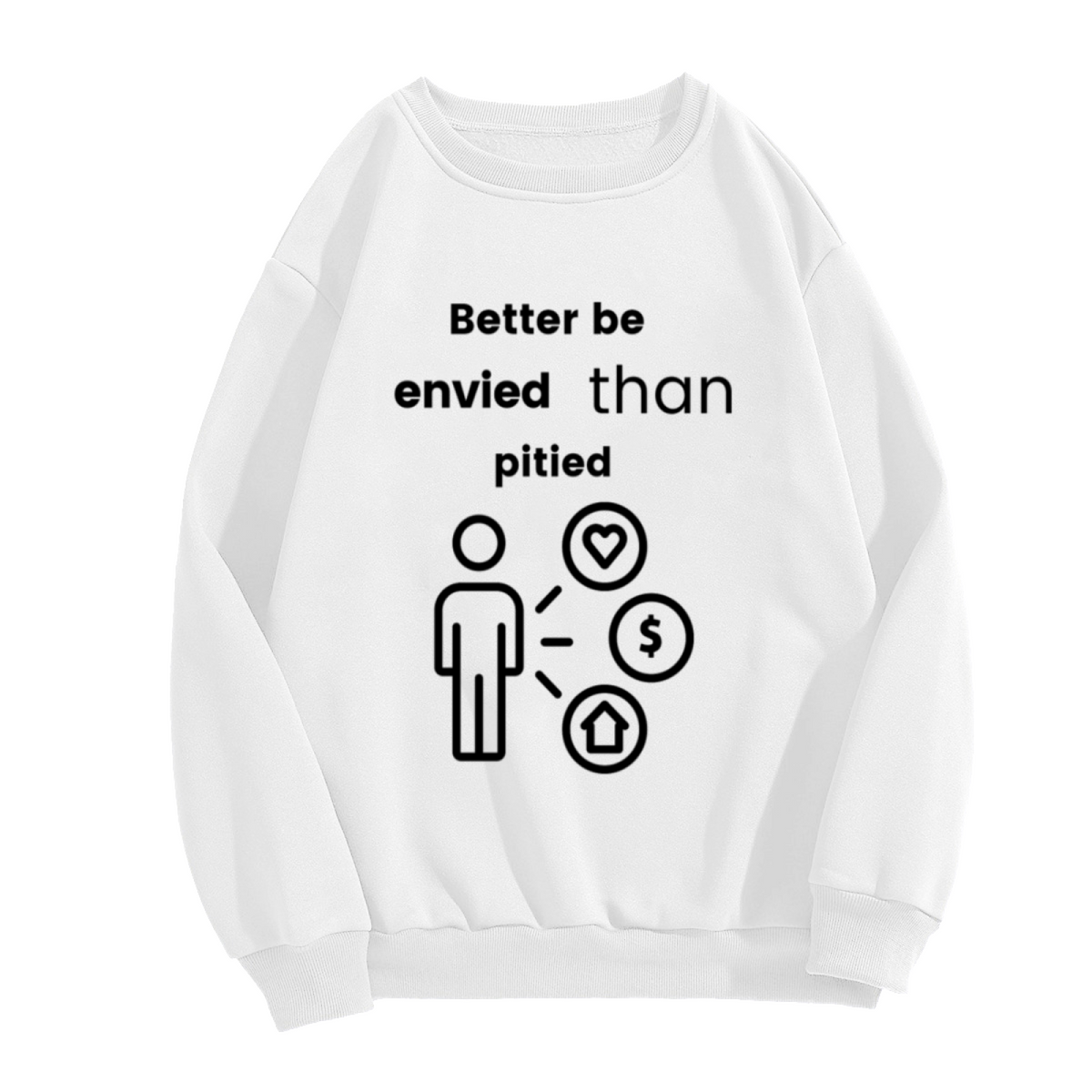 Better Be Envied Than Pitied Minimalist Motivational Crewneck Sweatshirt | Ambition Icon Graphic Pullover, Success Mindset Gift