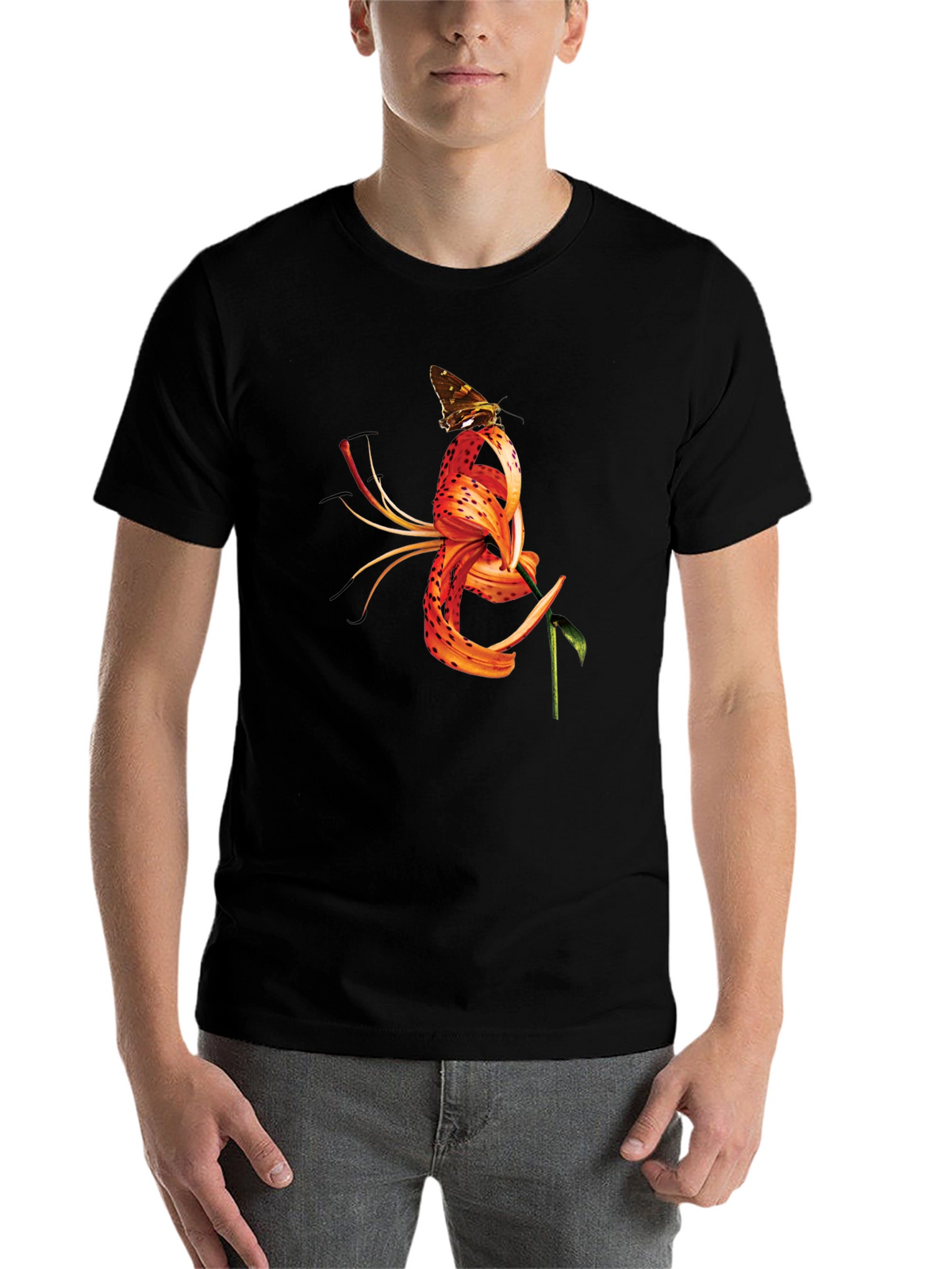 Butterfly Tiger Lily Graphic Black Tee